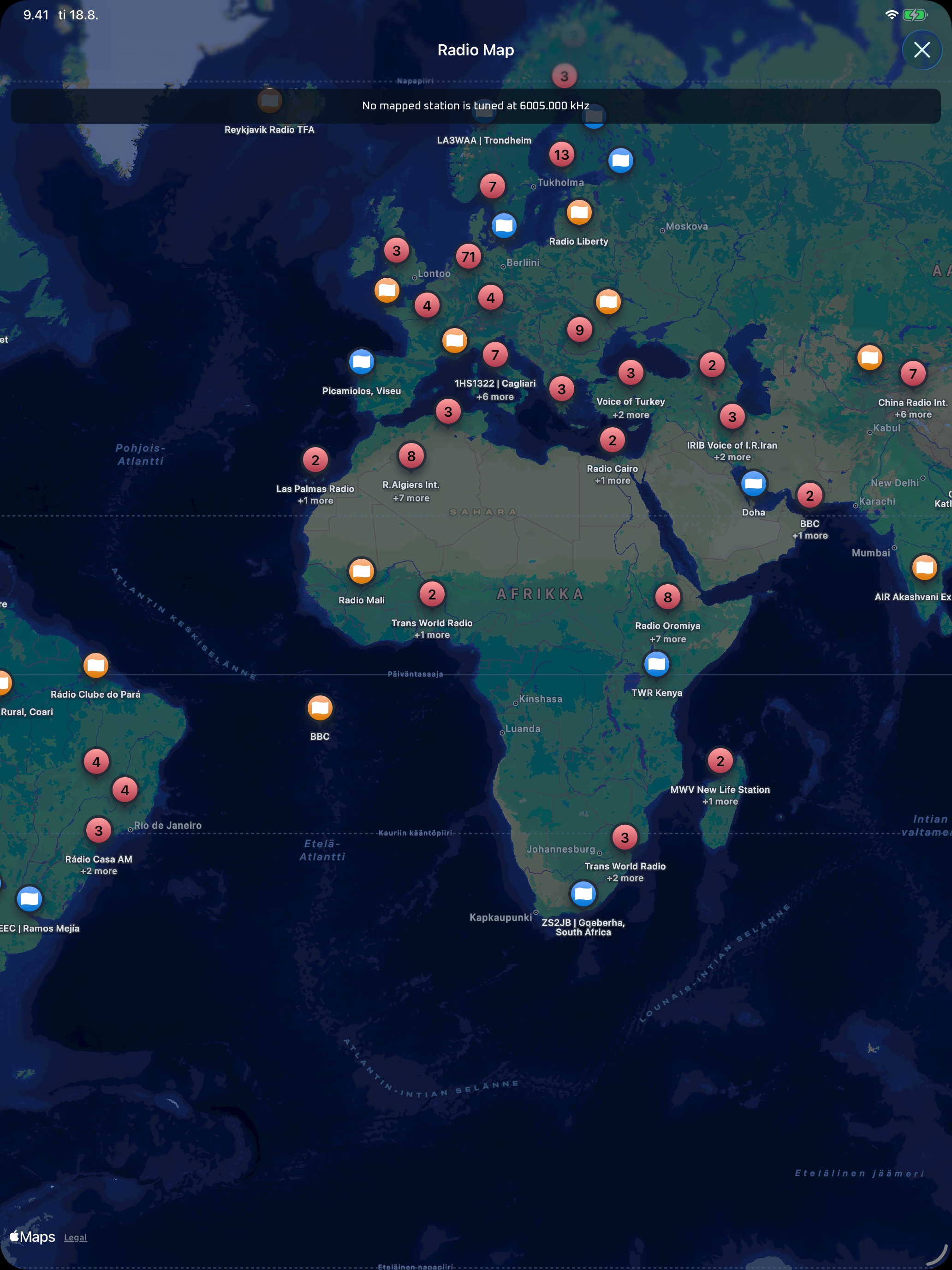 Receiver and station map on iPad