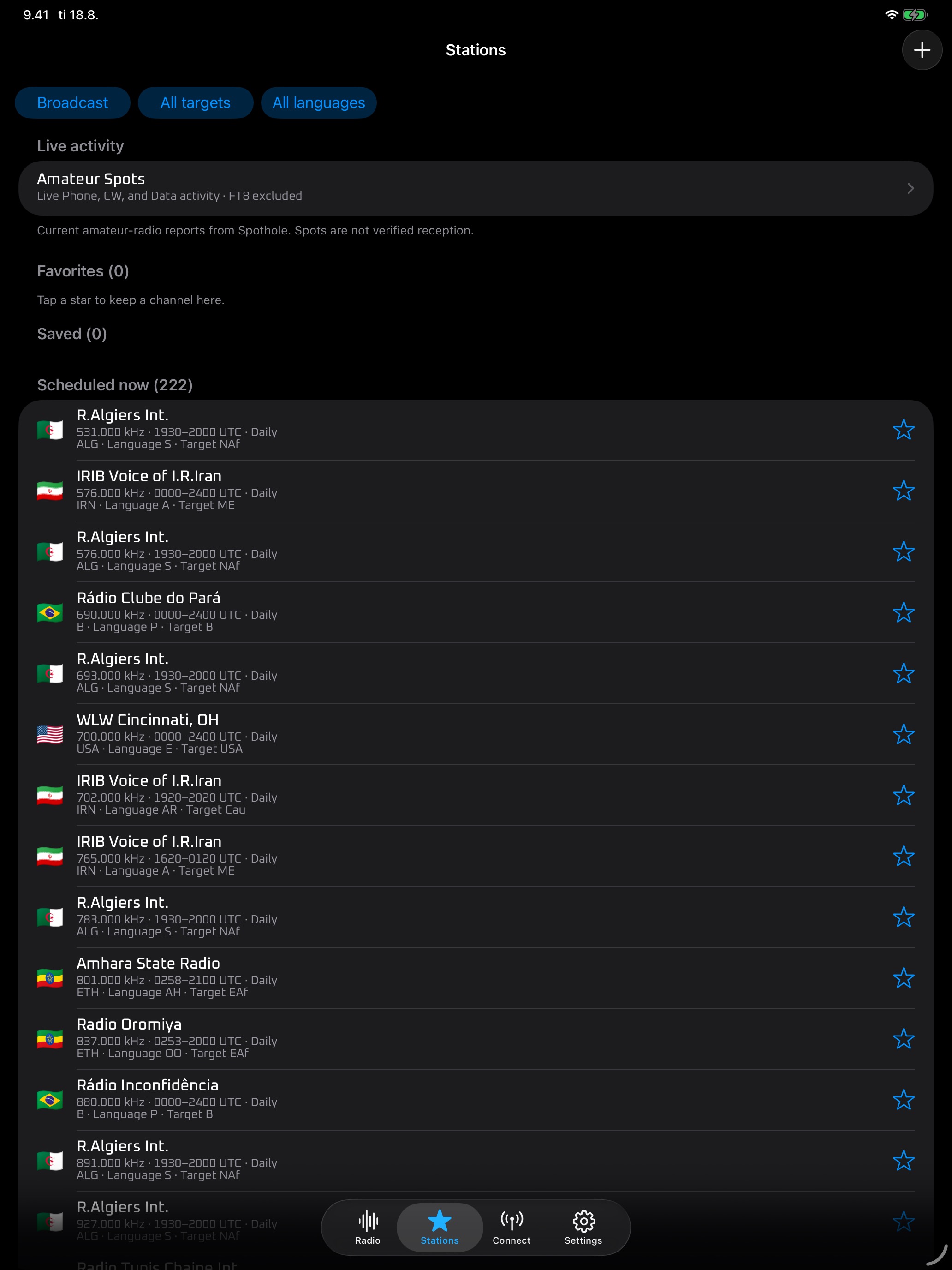 EiBi station schedule on iPad
